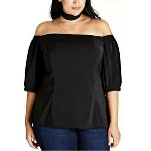 City Chic Black Womens XS Sz 14 Tie Neck Blouse